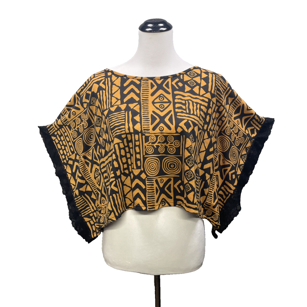 Authentic African Mudcloth Shrug Poncho XL Fiona & Purple Mustard Yellow Black